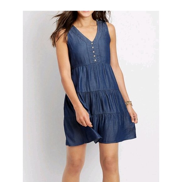 Maurices Denim Babydoll V Neck Tierd Dress Women's Size XL - Picture 4 of 7